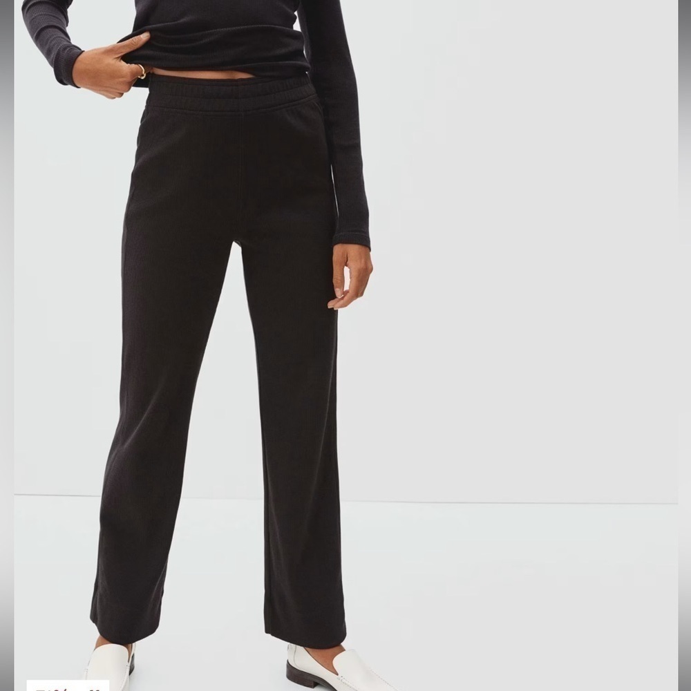 Everlane Pants Women XS Wide Leg Flare Black Ribbed High Rise Stretch F